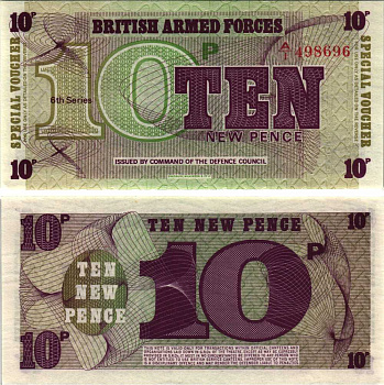 АНГЛИЯ 10 ПЕНСОВ 1972 6 СЕРИЯ, ДЛЯ АРМИИ Pick М45 бумага UNC (ПРЕСС) 8608-30-1