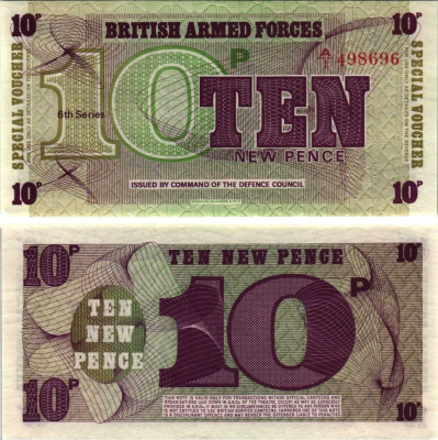 АНГЛИЯ 10 ПЕНСОВ 1972 6 СЕРИЯ, ДЛЯ АРМИИ Pick М45 бумага UNC (ПРЕСС) 8608-30-1