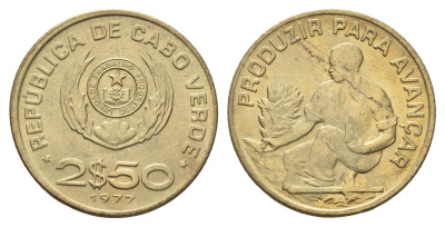 Кабо-Верде 2,5 эскудо 1977 ФАО KM 18 никель латунь UNC 4657-1213