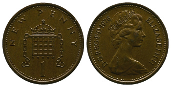 Великобритания 1 пенни 1976 Елизавета II (1952-2022) KM 915, Spink 4237 (B1) бронза 4384-743