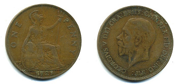 Великобритания 1 пенни 1929 Георг V (1910-1936) KM 838, Spink 4055 бронза 41-946