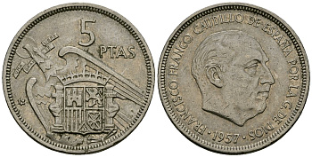 Испания 5 песет 1957 (74) KM 786 медно-никель 4138-1045