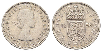 Великобритания 1 шиллинг 1958 Елизавета II (1952-2022), Шотландский герб KM 905, Spink 4148 медно-никель 4698-1041