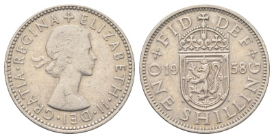 Великобритания 1 шиллинг 1958 Елизавета II (1952-2022), Шотландский герб KM 905, Spink 4148 медно-никель 4698-1041