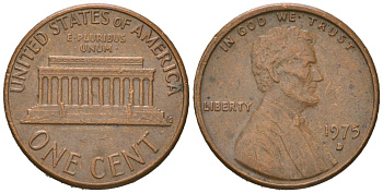 США 1 цент 1975 D, Авраам Линкольн  KM 201 медь цинк 220-925