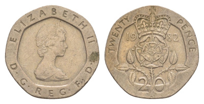 Великобритания 20 пенсов 1982 Елизавета II (1952-2022) KM 931, Spink 4230 (G1) медно-никель 4632-549