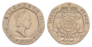 Великобритания 20 пенсов 1988 Елизавета II (1952-2022) KM 939, Spink 4361 (G2) медно-никель 4639-852