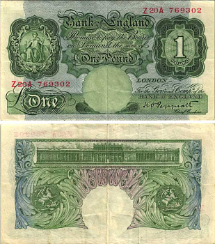 Англия 1 фунт ND (1948-1949) подпись Peppiatt Pick 369 а бумага 7218-47-1