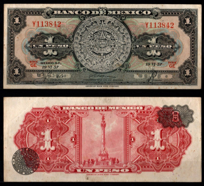 Мексика 1 песо 1957 Pick 59 a бумага 7198-10-3-2