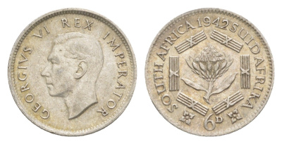 ЮАР 6 пенсов 1942 KM 27 серебро 4636-327