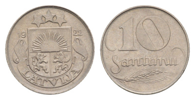 Латвия 10 сантимов 1922 год-тип KM 4 никель 4658-1216
