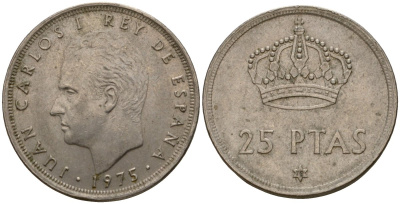 Испания 25 песет 1975 (79) Хуан Карлос I (1975-2014) KM 808 медно-никель 106-1152