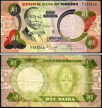 Нигерия 1 найра ND (1984 - ) Pick 23 b бумага 8588-11-3-2