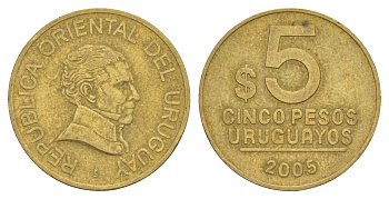 Уругвай 5 песо 2005 KM 120.2 алюминиевая бронза 4629-1043