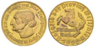 Вестфалия 5000000 марок 1923 Funck 645.10, J N22, Men18 33512.24 томпак плакированный латунью 11-168-35