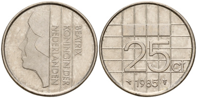 Нидерланды 25 центов 1985 Беатрикс KM 204 никель    4598-1227