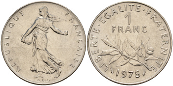 Франция 1 франк 1975 сеятель KM 925.1 никель    4153-444