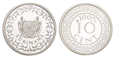 Суринам 10 центов 2007 тираж 1000 экземпляров KM 13a медно-никель BU 4625-337