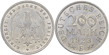 ГЕРМАНИЯ 200 МАРОК 1923 E KM 35, J. 304, Weege 22 алюминий 210-511