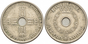 НОРВЕГИЯ 1 КРОНА 1937 KM 385 медно-никель 4402-311