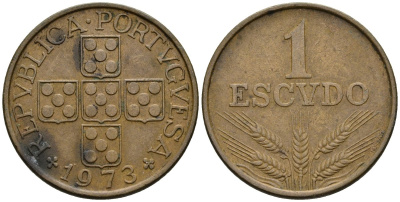 Португалия 1 эскудо 1973 KM 597 бронза 4148-427