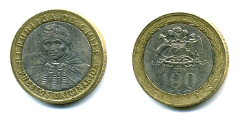 Чили 100 песо 2006 индейцы Мапуче KM 236 биметалл 29-256