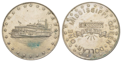 США жетон "1 доллар - MISSISSIPPI QUEEN, пароход" 1979 диаметр 37 мм медно-никель 4368-131