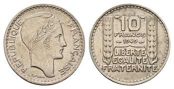 Франция 10 франков 1949 KM 909.1, Le Franc 362.6 медно-никель 3856-511