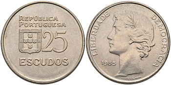 Португалия 25 эскудо 1985 KM 607a медно-никель 4572-515