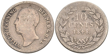 Нидерланды 10 центов 1848 Виллем II (1840-1849) KM 75 серебро 4576-819