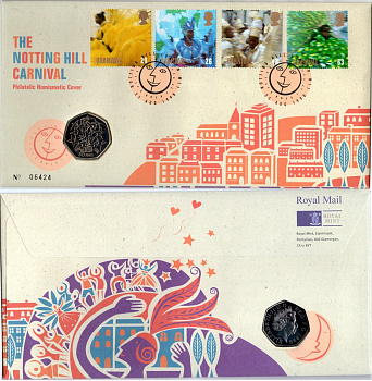 Великобритания 50 пенсов 1998 25 лет присоединению Великобритании к Евросоюзу, в оригинальном конверте, с марками, первый день гашения KM 992, Spink H5 медно-никель BU 8-2-06-44