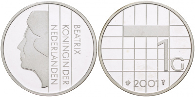 Нидерланды 1 гульден 2001 Беатрикс (1980-2013) KM 205a серебро PROOF 1087-4-41