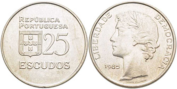 Португалия 25 эскудо 1985 KM 607а медно-никель 113-933