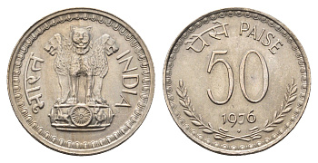 Индия 50 пайс 1976 KM 63 медно-никель UNC 4688-1234