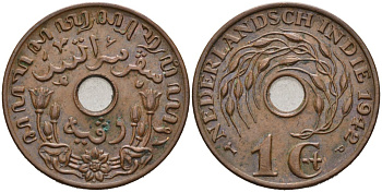 Нидерландская Ост-Индия 1 цент 1942 Р, Вильгельмина KM 317 бронза 190-1026