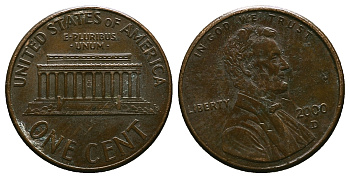 США 1 ЦЕНТ 2000 D KM 201 b медь цинк 4385-522