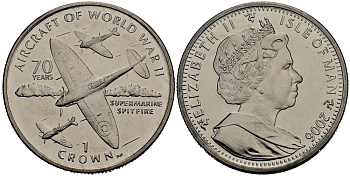 Остров Мэн 1 крона 2006 70 лет создания самолета Спитфайр KM NEW медно-никель UNC 74-423