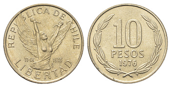 Чили 10 песо 1976 KM 210 медно-никель aUNC 4662-555