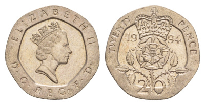 Великобритания 20 пенсов 1994 Елизавета II (1952-2022) KM 939, Spink 4361 (G2) медно-никель 4639-864