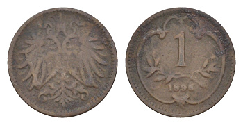 Австрия 1 геллер 1896 Франц Иосиф I (1848-1916) KM 2800 бронза 4528-351