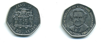 Ямайка 1 доллар 1995 Александр Бустаманте KM 164 никелированная сталь 4364-1025