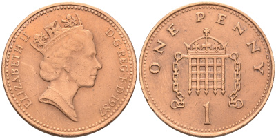Великобритания 1 пенни 1987 Елизавета II (1952-2022) КМ 935, Spink 4381 (B3) бронза 4588-547