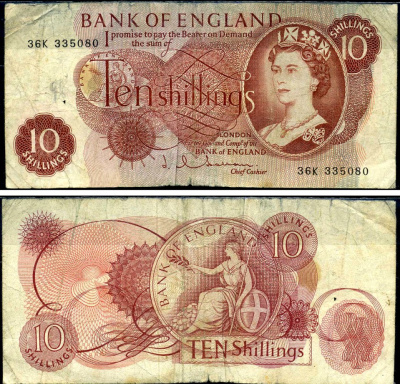 Англия 10 шиллингов ND (1960-1970) Pick 373 b бумага 7221-57-2-2