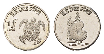 Остров Пен (Новая Каледония) 1 франк 2014 сталь плакированная никелем BU 4644-1017
