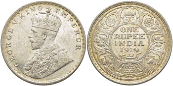 Британская Индия 1 рупия 1919 Георг V (1910-1936) KM 524 серебро UNC 1080-1-51