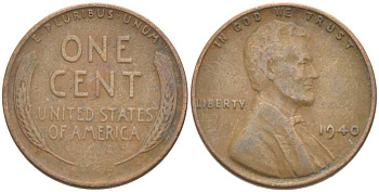 США 1 ЦЕНТ 1940 ЛИНКОЛЬН KM 132 бронза 218-817