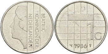 Нидерланды 1 гульден 1986 Беатрикс (1980-2013) KM 205 никель 4579-421