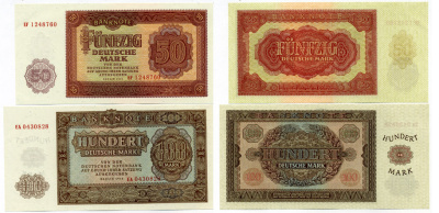 ГДР набор из 5 банкнот 1955 полный комплект (5, 10, 20, 50, 100 марок) Pick 17, 18а, 19а, 20а, 21, Rosenberg 349a, 350a, 351a, 352a, 353a бумага UNC (ПРЕСС) 8613-8-1