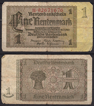 Германия 1 рентенмарка 1937 Pick 173b бумага 8518-41-3-1