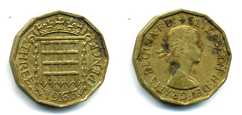 Великобритания 3 пенса 1963 Елизавета II (1952-2022) KM 900, Spink 4153 никель латунь 89-1442